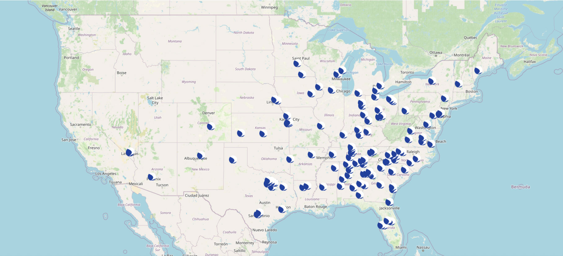 US map of all 150 FirstFleet locations
